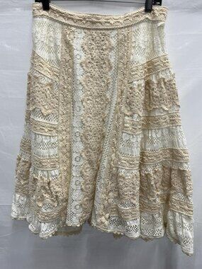 NWT Anthropologie Eri + Ali Dorthy Cotton Crochet Lace Midi Skirt Ivory size L